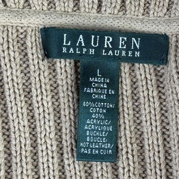 Lauren Ralph Lauren Sweater Womens Large Tan Buckle Shawl Collar Cardigan Knit - Picture 6 of 11